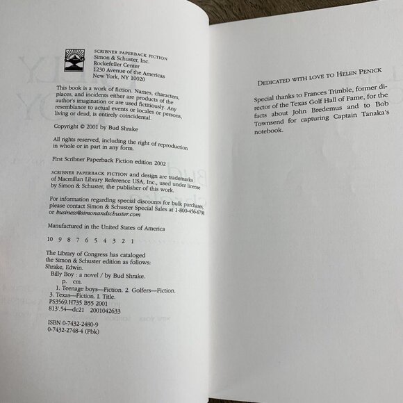 Billy Boy A Novel by Bud Shrake 2002 PB Golf - Picture 8 of 8